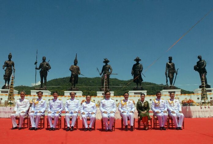 Army officials at the opening ceremony of Rajabhakti Park in Prachuap Kiri Khan province on Aug. 19, 2015.