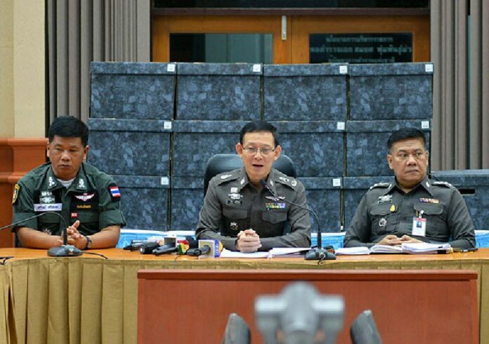 Police Maj. Gen. Paween Pongsiri, at center, at a Sept. 29 news conference in Songkhla province.