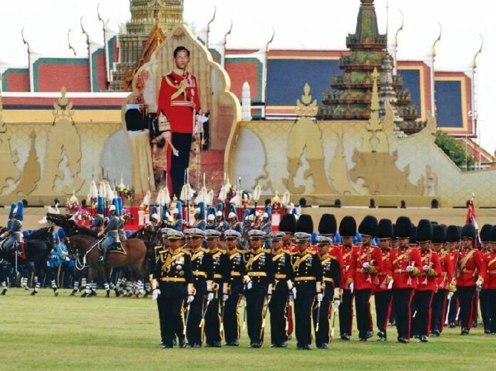 Royal Guards parade on Dec. 2, 2014, in honor of His Majesty the King's 87th birthday in front of the Grand Palace in Bangkok.