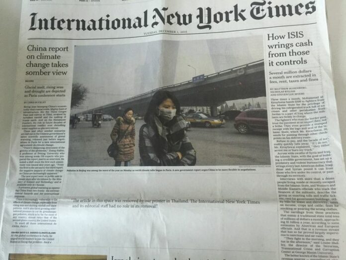 Tuesday’s edition of the International New York Times. Photo: DPA<br />