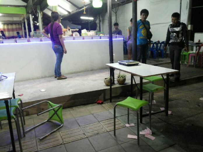 The scene at a hot pot restaurant Monday evening after a hot plate reportedly exploded, injuring 4 in Korat.