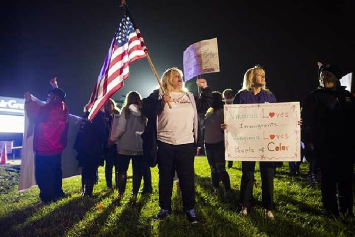 Protesters gather outside a rally for Republican presidential candidate Donald Trump in Manassas, Virginia, earlier this month. The election hopeful called for a halt on entry for Muslims to the United States on Tuesday. Photo: Jim Lo Scalzo / EPA