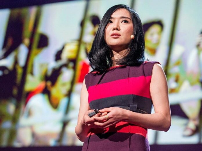Hyeonseo Lee explains her escape from North Korea at a 2013 TED talk. Photo: TED.com