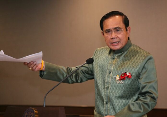 Prime Minister Prayuth Chan-ocha announces cabinet meeting resolutions Feb. 2 at Government House in Bangkok.