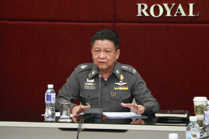 Lt. Gen. Prawut Thavornsiri speaks in his capacity as police spokesman April 22, 2015, at the national police headquarters in Bangkok. Photo: Royal Thai Police