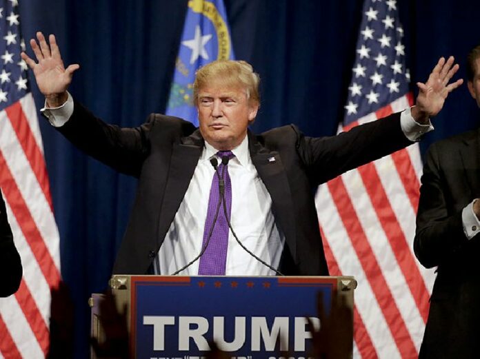 Republican presidential candidate Donald Trump speaks at a Tuesday night rally in Las Vegas, Nevada. Photo: Jae C. Hong / Associated Press