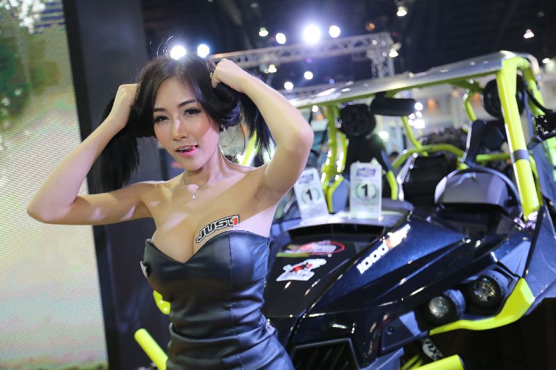 A promotional model at a Tuesday press preview for the Bangkok International Motor Show at Impact Muang Thong Thani.