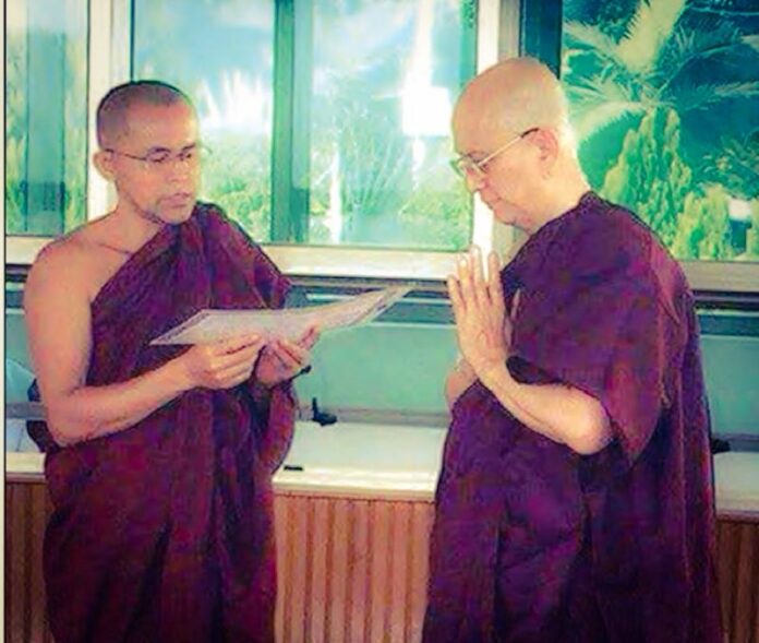 Former Myanmar President Thein Sein joins the monkhood Monday at Dhamma Dipati Monastery outside Pyin Oo Lwin, Myanmar. Photo: MOI Webportal Myanmar / Facebook
