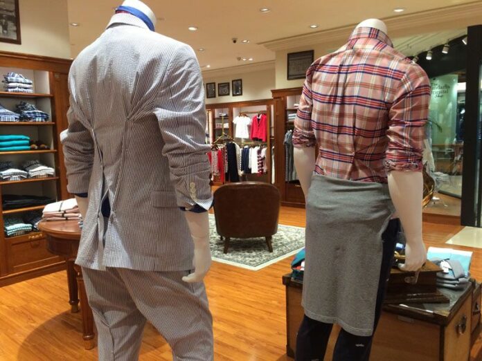 Mannequins in the window at Brooks Brothers newly opened flagship store at Bangkok's Gaysorn Shopping Centre.