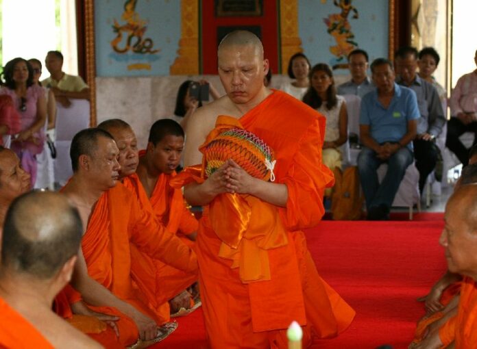 Jenphop Viraporn at his monk ordination ceremony on May 9 at Wat Soontorn Thamtan.